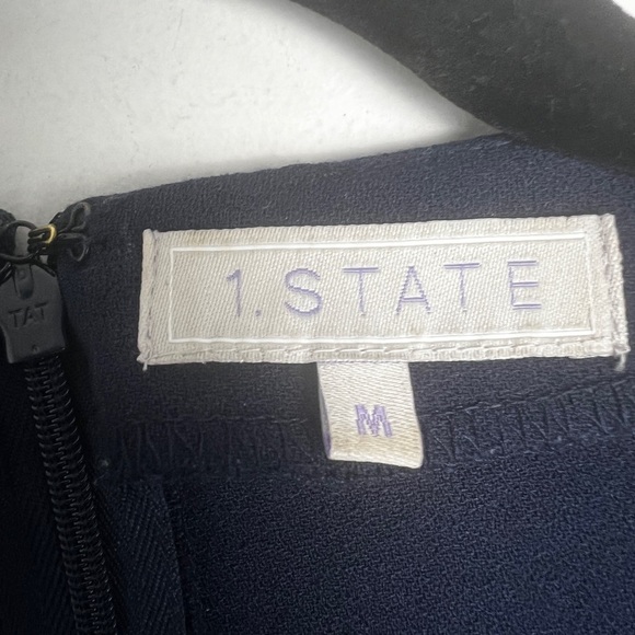 1. State Navy Blue Long Sleeve Wrap Front Pockets Classic Chic Romper Size M - Picture 10 of 11